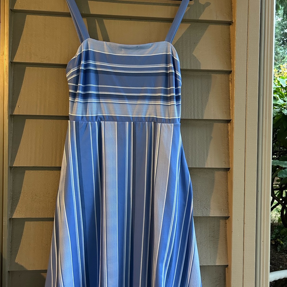 Nine Britton Blue and White Striped dress flared.